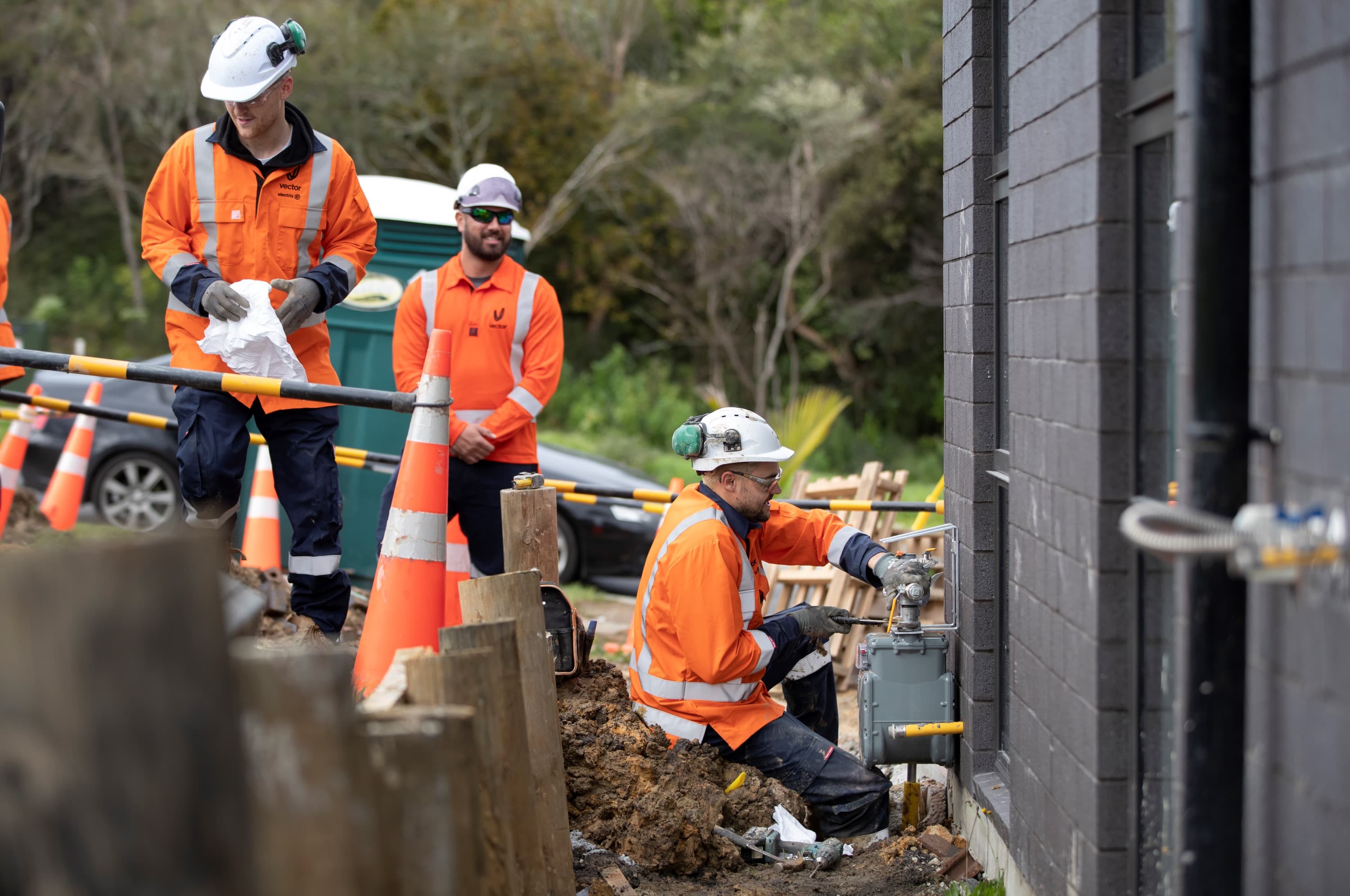 Work crew working on gas connection