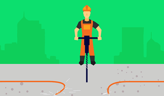 graphic image of person digging into ground where there is an underground electric cable